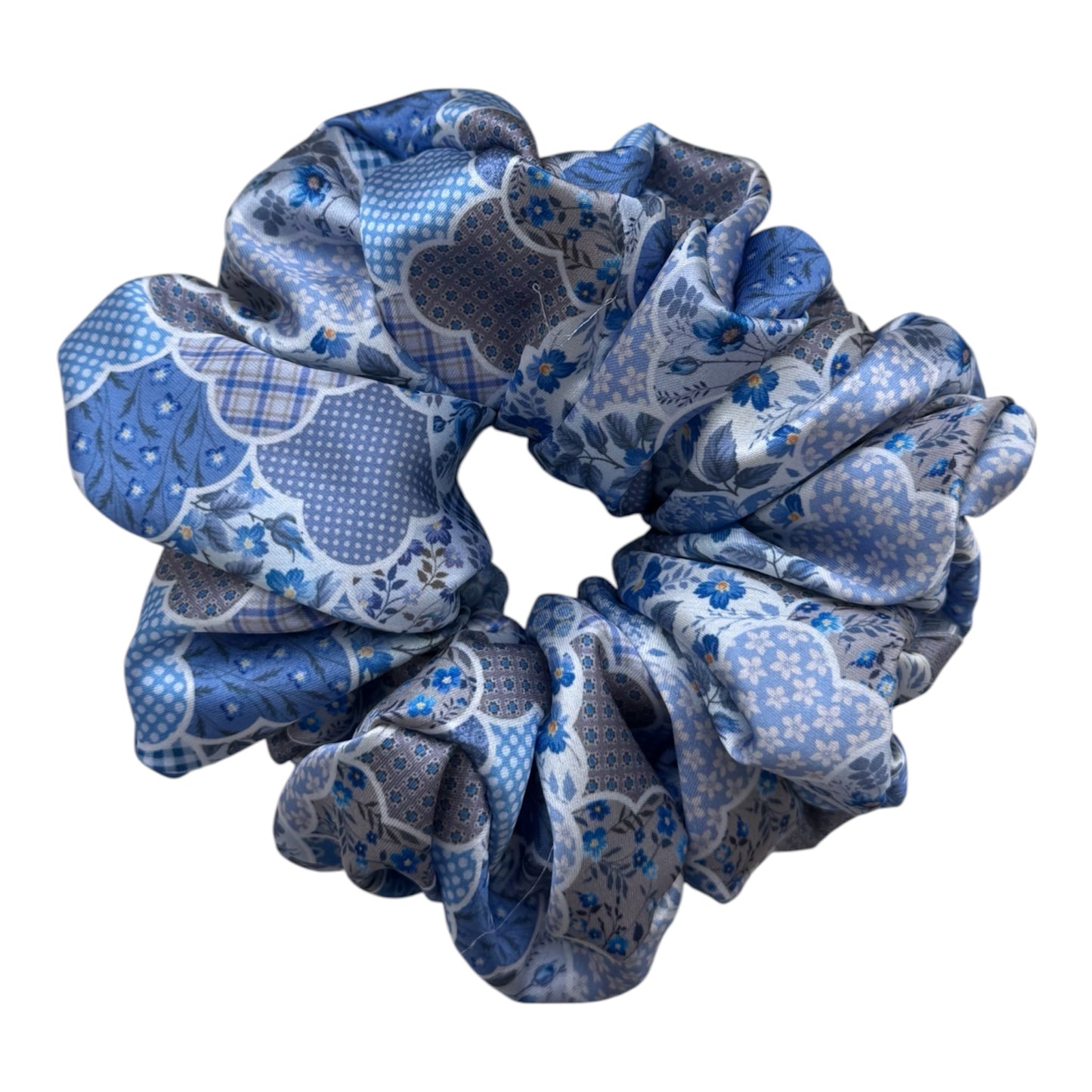 BLUE PATCHWORK SCRUNCHIE