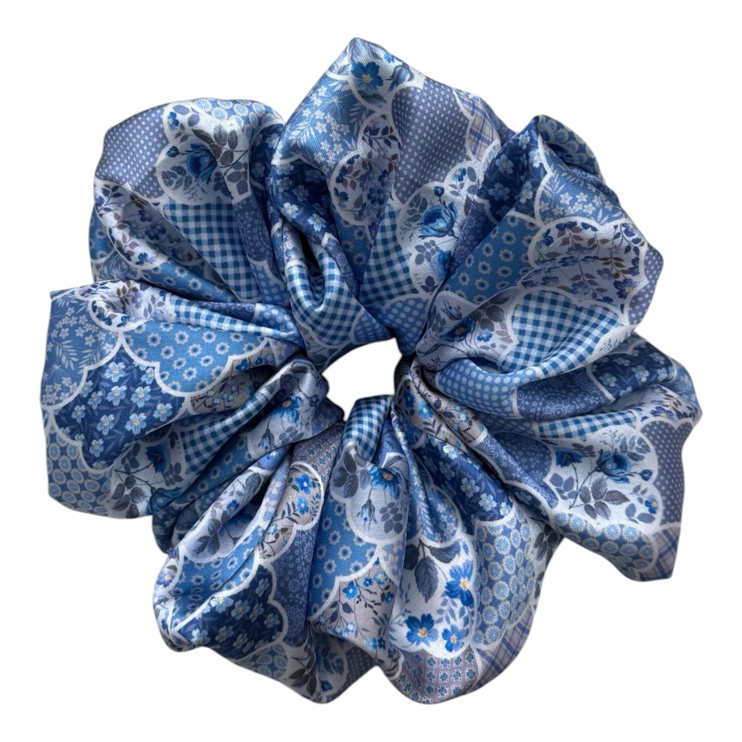 BLUE PATCHWORK SCRUNCHIE
