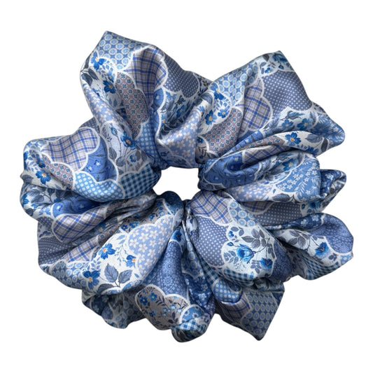 BLUE PATCHWORK SCRUNCHIE